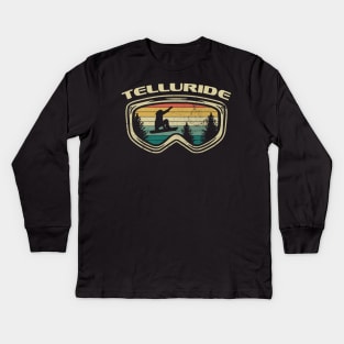 Telluride Colorado Snowboard Distressed Goggles Big Air Snow Kids Long Sleeve T-Shirt